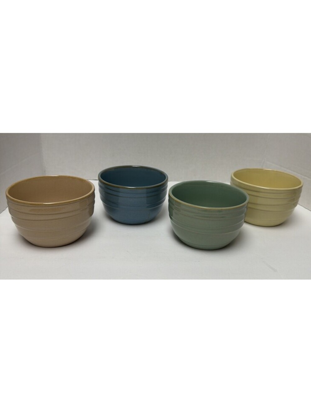 Set Of 4 Bico Stoneware Condiment Small Bowls Ribbed Pattern Pastel Glaze 4.25x3